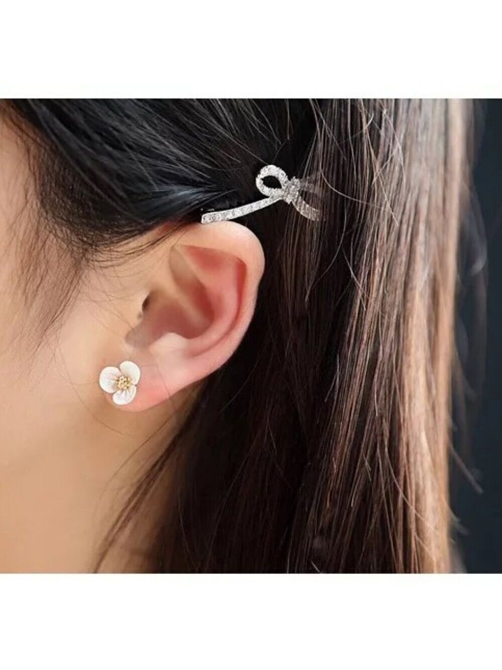 18k GP sterling silver Mother of Pearl flower earrings - Picture 5 of 5